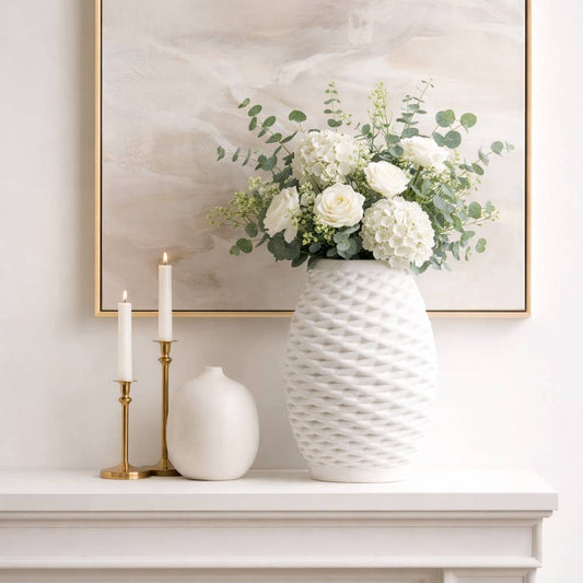 Decorative Vase - Ivory Porcelain Large 3D Printed, 16 in.