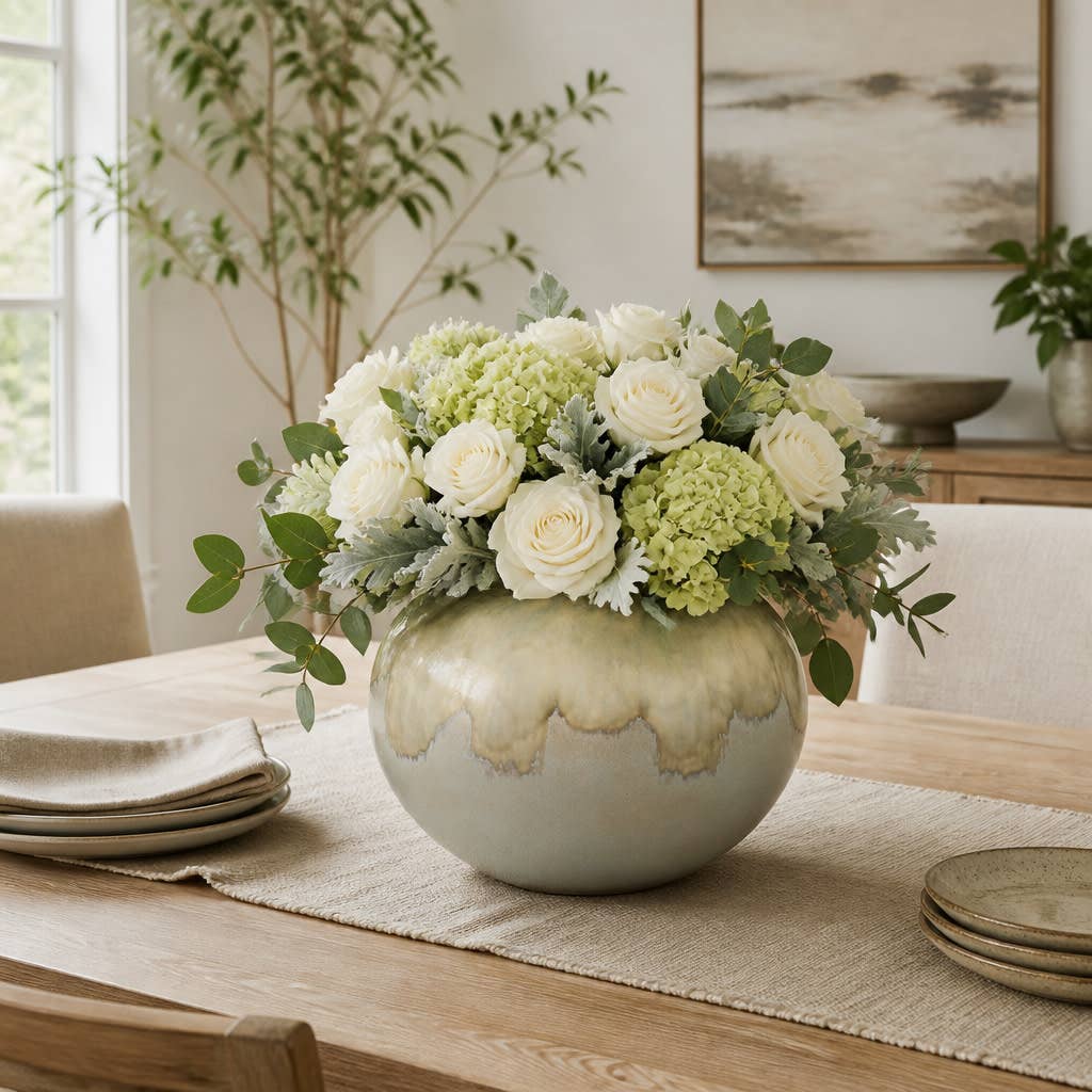 Decorative Bowl - Gray Ceramic Drip Glazed Accent Large,15in