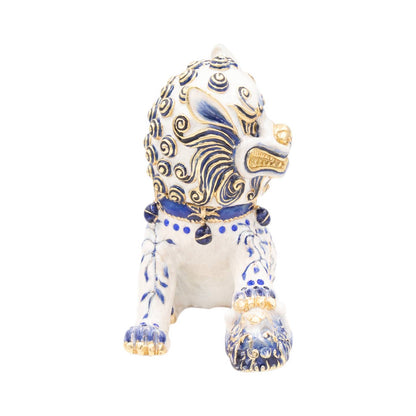 Jay Strongwater Yin Foo Dog Chinoiserie Decorative Box, Blue Flower Austrian Crystal Enamel Gold-Finished