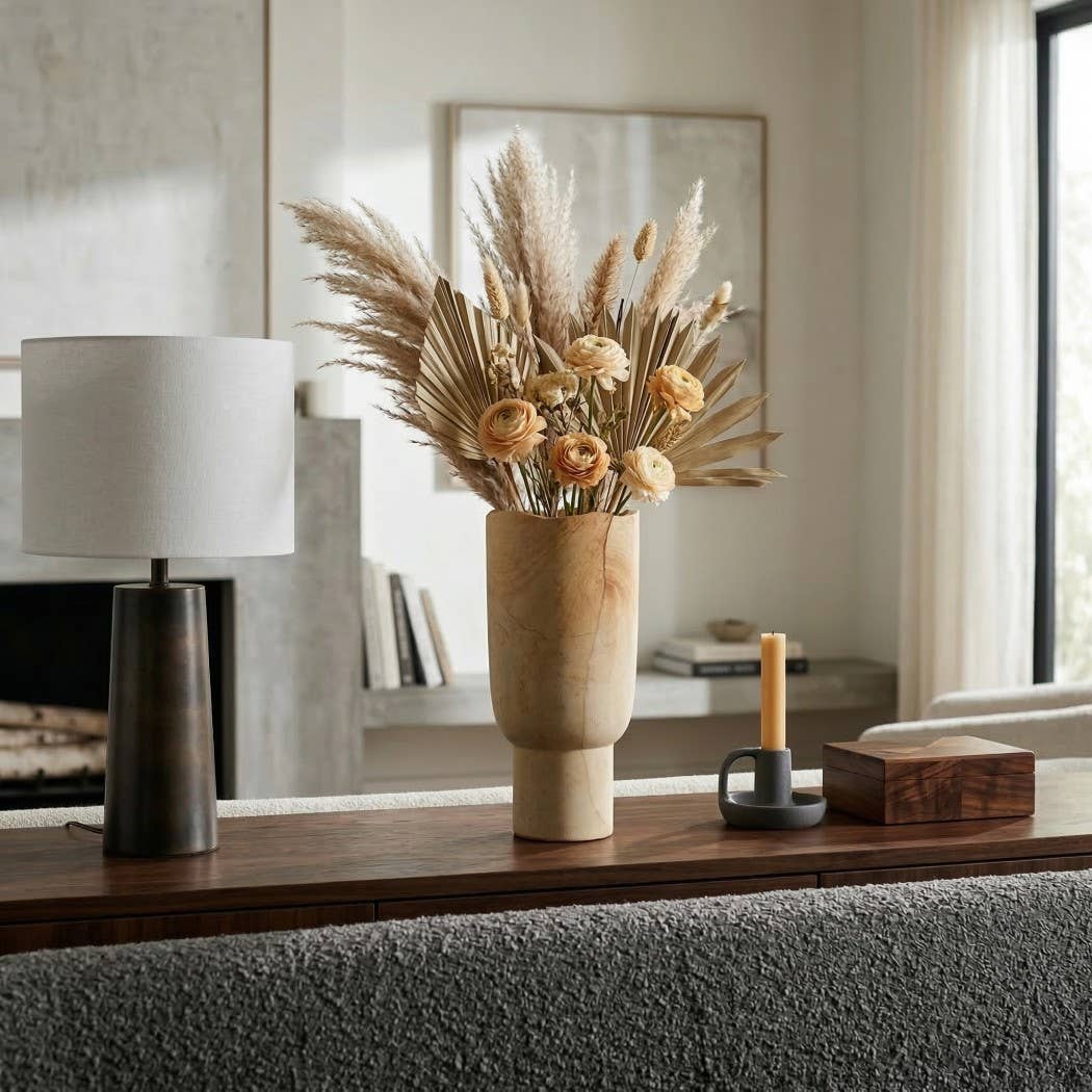 Decorative Vase - Brown Sandstone Pedestal Textured, 14 in.