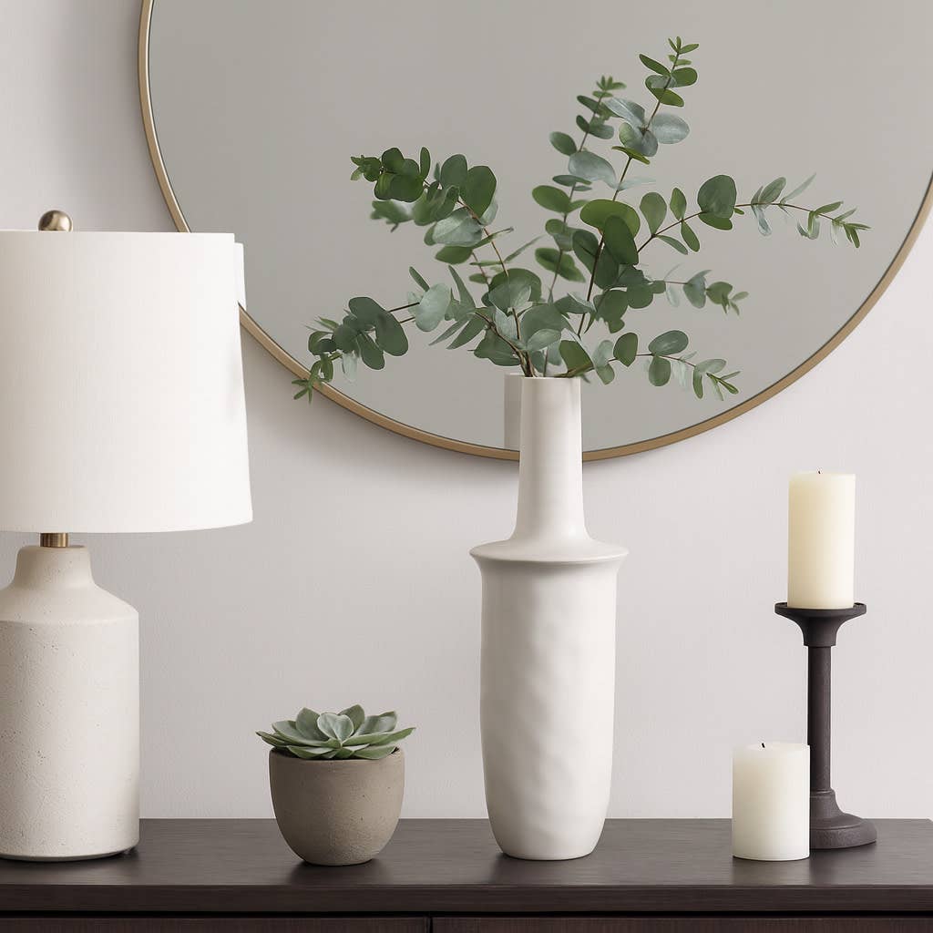 Decorative Vase - Ivory Ceramic Unique Flared Top, 25 in.