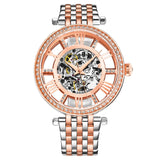 Stuhrling Original Delphi 3944 Women's Automatic Skeleton Watch, 38mm, Two-Tone Rose Gold & Silver Bracelet, Skeleton Dial