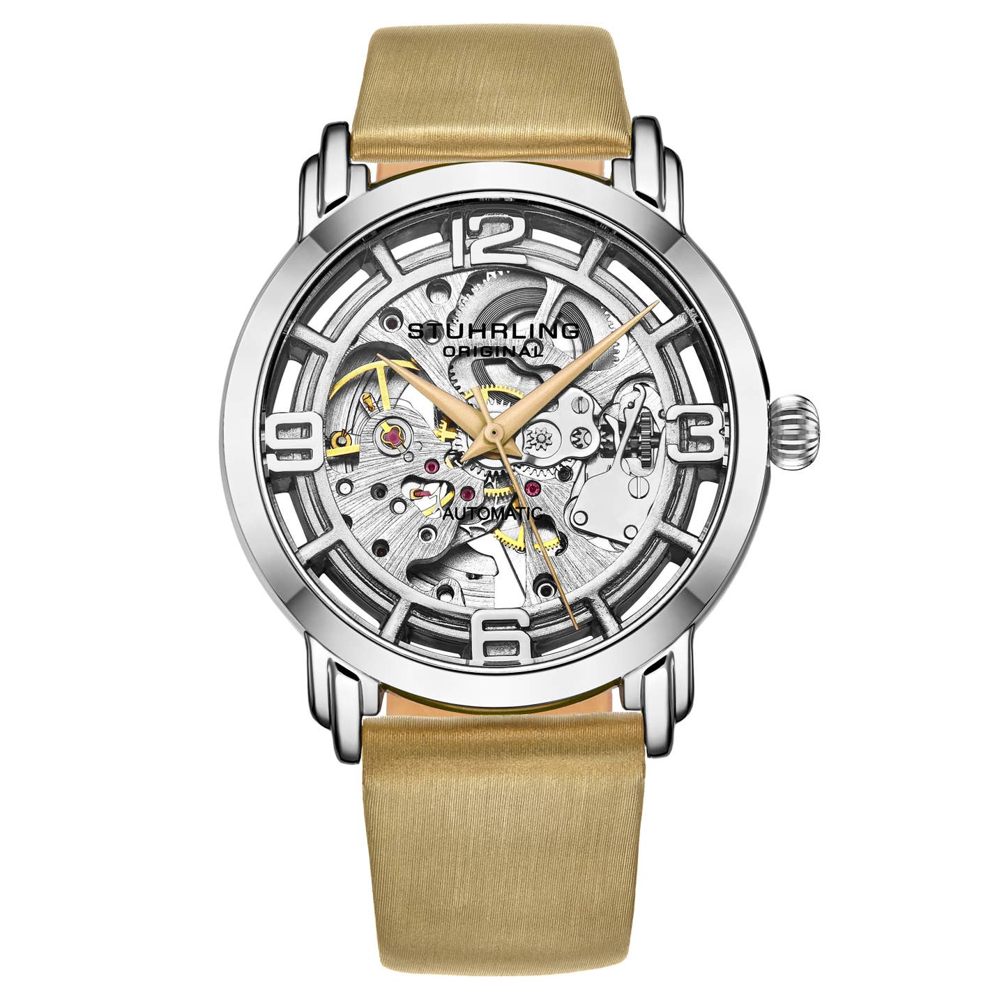 Stuhrling Original Winchester 3982 Women's Automatic Watch, 40mm, Silver Dial, Cream Leather Strap, Skeleton Dial