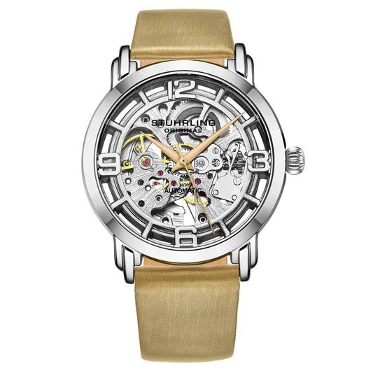 Stuhrling Original Winchester 3982 Women's Automatic Watch, 40mm, Silver Dial, Cream Leather Strap, Skeleton Dial