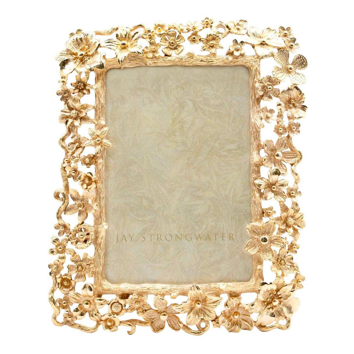 Jay Strongwater Leartes Composition Floral 4" x 6" Gold-Finished Picture Frame, Gold