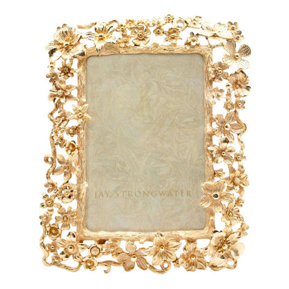 Jay Strongwater Leartes Composition Floral 4" x 6" Gold-Finished Picture Frame, Gold