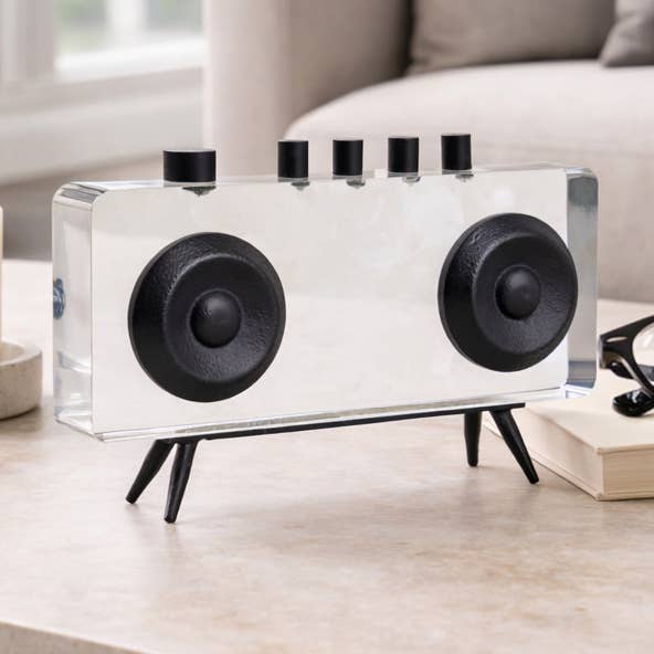 Sculpture - Black and White Metal Acrylic Radio, 5 in.