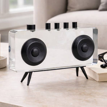 Sculpture - Black and White Metal Acrylic Radio, 5 in.