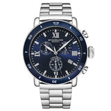 Stuhrling Original Dualmode Men's Quartz Chronograph Watch, 48mm, Blue Dial, Silver Link Bracelet