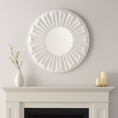 Wall Mirror - Ivory Wood Round Sculptured Carved, 36 in.