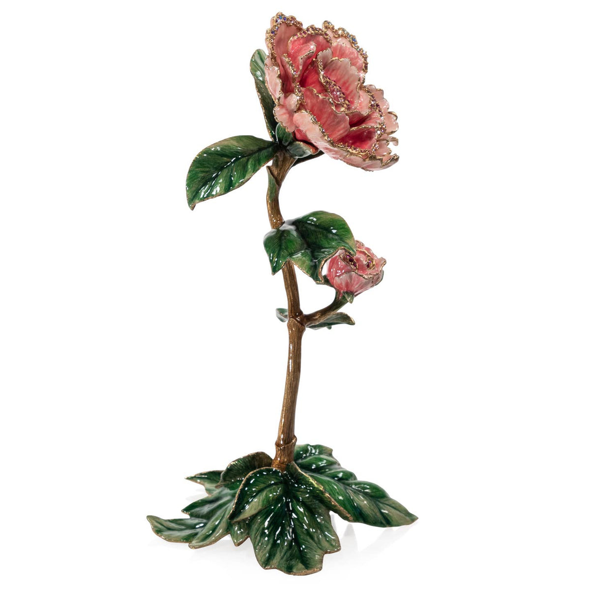 Jay Strongwater Kora Peony Floral Swarovski Crystal Enamel Gold-Finished Tabletop Object