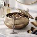 Decorative Box - Gold Metal Round with Stone On Lid, 7 in.
