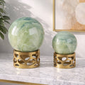 Decorative Object S/3 - Green Marble and Metal Orb, 7/8 in.