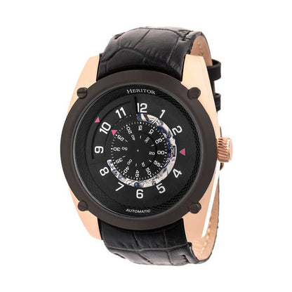 Heritor Daniels Men's Automatic Semi-Skeleton Leather Watch, Rose Gold/Black