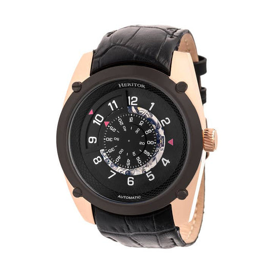 Heritor Daniels Men's Automatic Semi-Skeleton Leather Watch, Rose Gold/Black