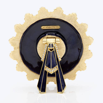 Jay Strongwater Clarence Art Deco Bumble Bee Swarovski Crystal Enamel Gold-Finished Table Clock, Delft Garden