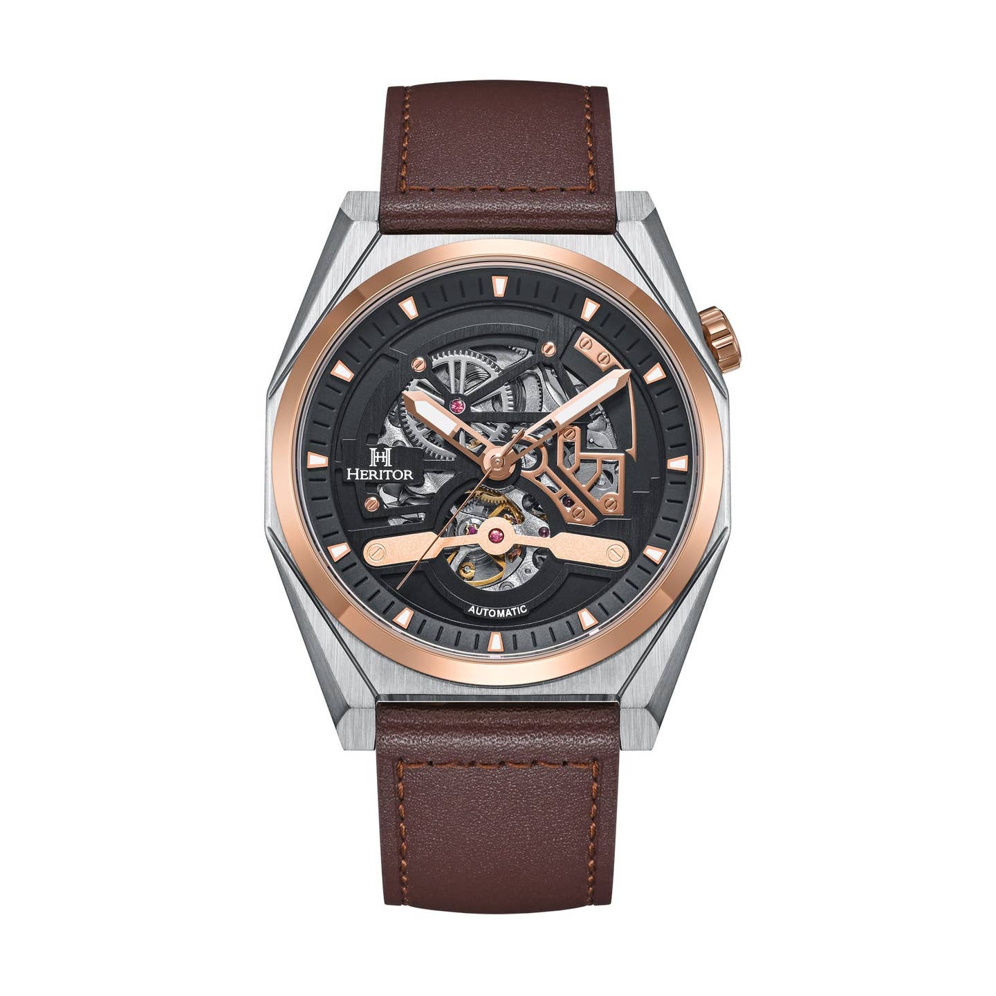 Heritor Amadeus Men's Automatic Semi-Skeleton Leather Watch, Style HERHS3404