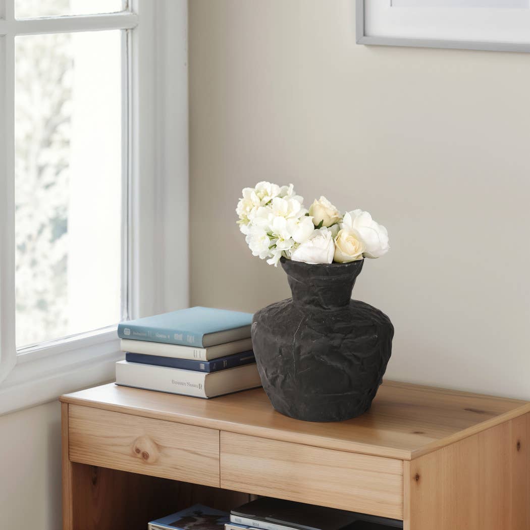 Decorative Vase - Black Ceramic Medium Sculpted, 11 in.