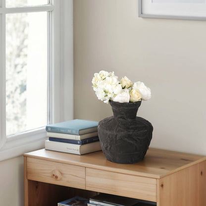Decorative Vase - Black Ceramic Medium Sculpted, 11 in.