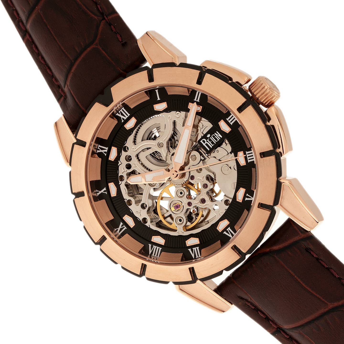 Reign Philippe Men's Automatic Skeleton Leather Watch