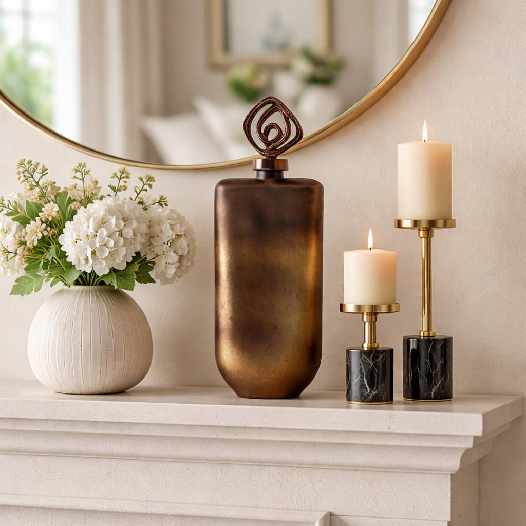 Bottle - Bronze Glass Modern Ombre with Metal Topper, 20 in.