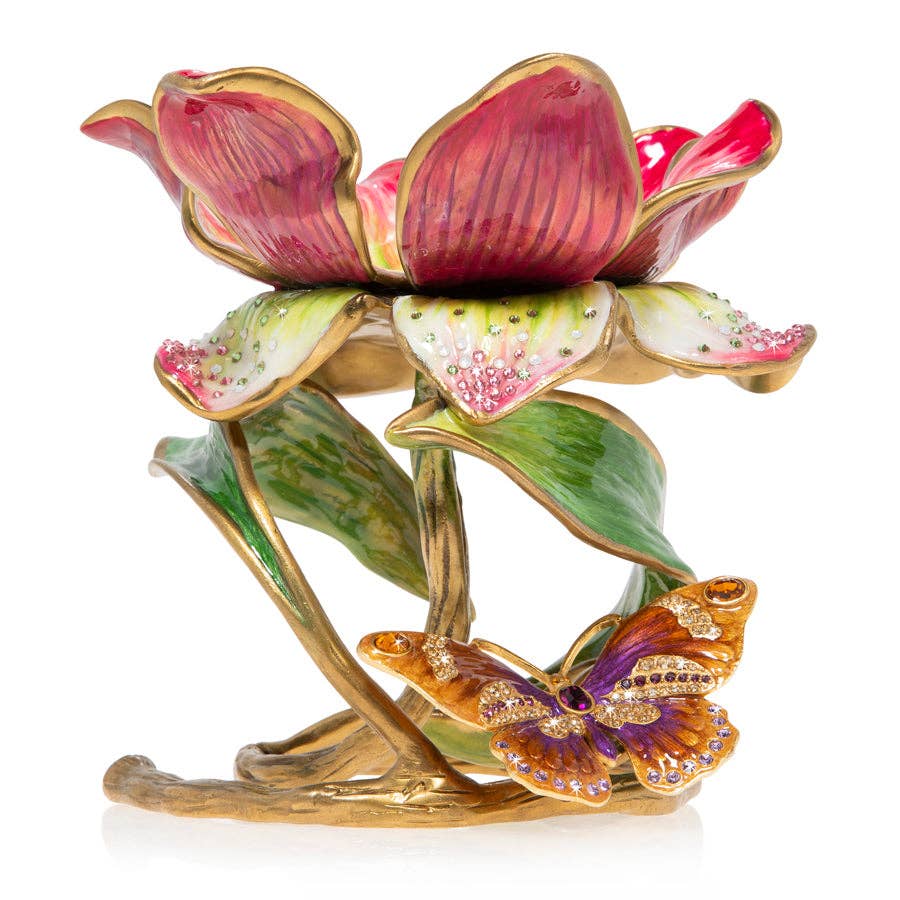 Jay Strongwater Aimee Floral 7" Pillar Candle Holder, Leaf Swarovski Crystal Enamel