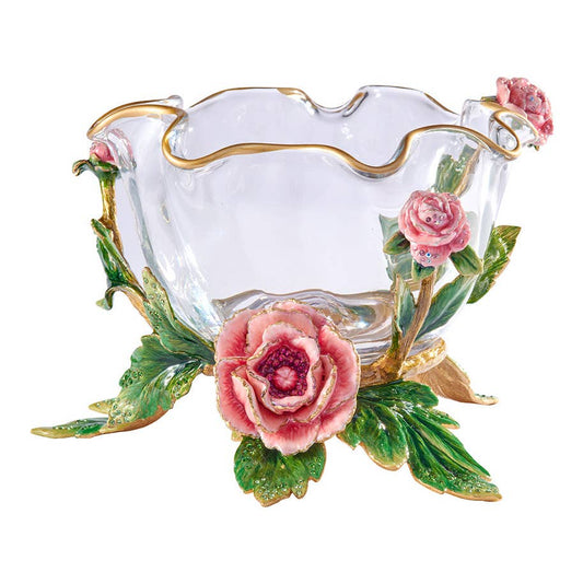 Jay Strongwater Holly Peony Ruffle Enamel Gold-Finished Pewter Decorative Bowl