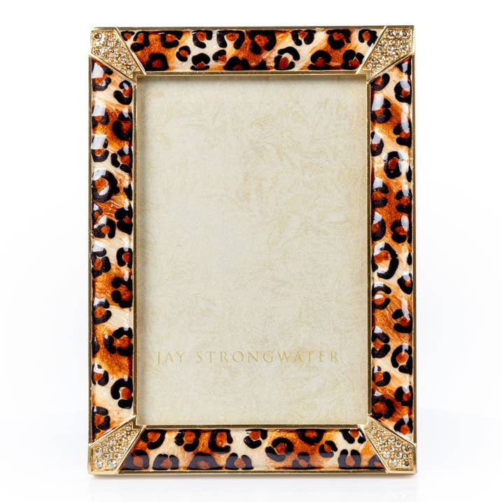 Jay Strongwater Lavinia Leopard Print Pavé 4" x 6" Crystal Enamel Picture Frame, Leopard