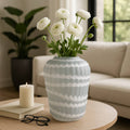 Decorative Vase - White Glass Vertical Strip Pattern, 13 in.