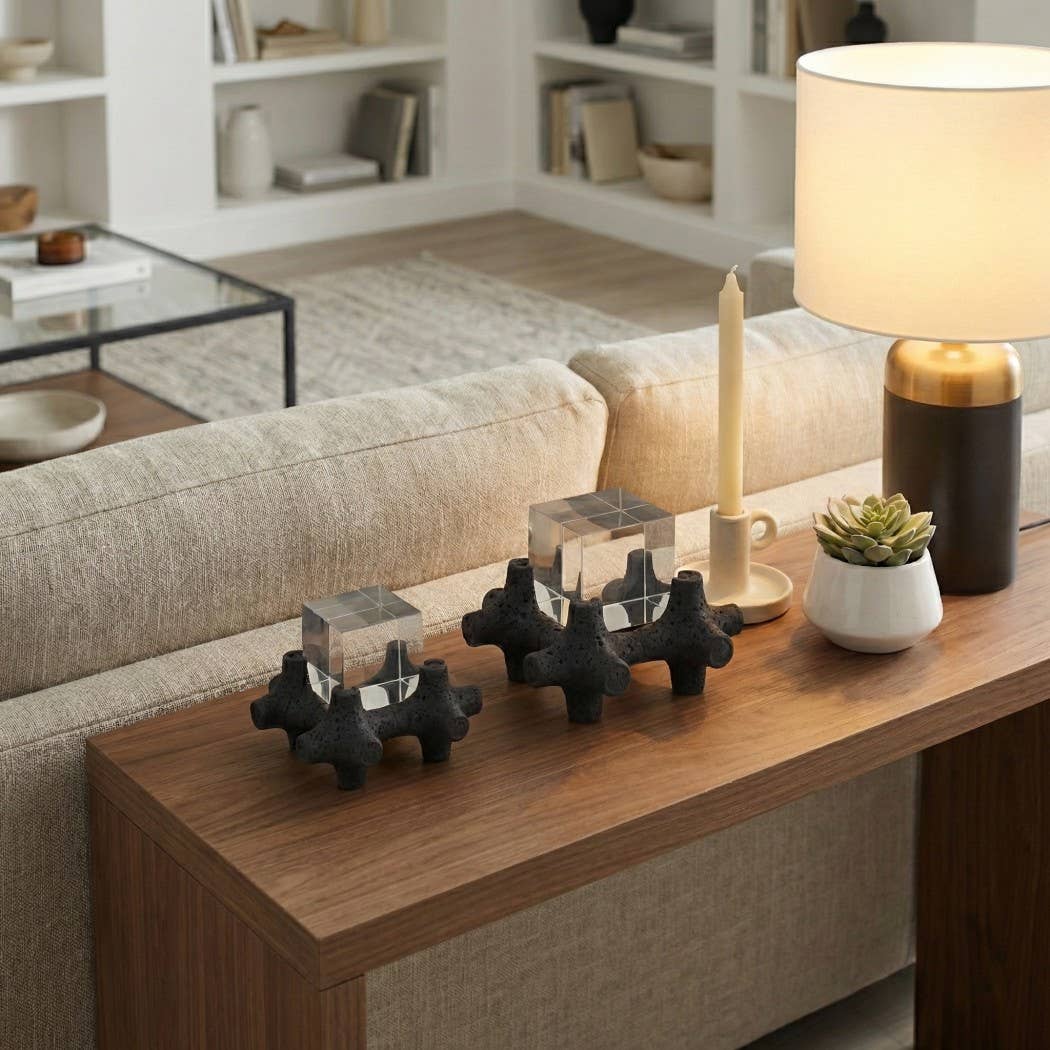 Sculptures Set of 2 - Black Resin Crystal Cubes, 6/8 in.