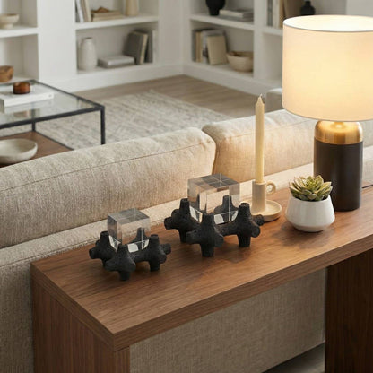Sculptures Set of 2 - Black Resin Crystal Cubes, 6/8 in.