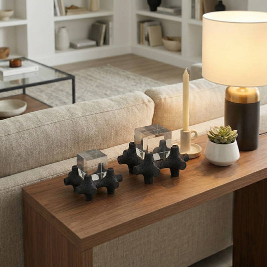 Sculptures Set of 2 - Black Resin Crystal Cubes, 6/8 in.