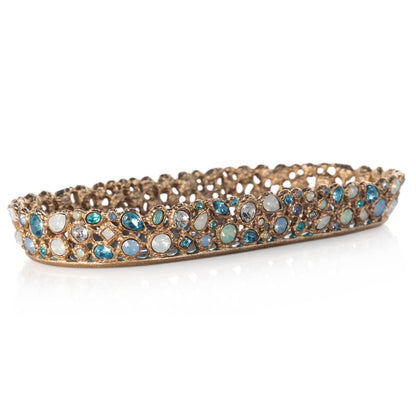 Jay Strongwater Julius Bejeweled Swarovski Crystal Enamel Gold-Finished Decorative Tray, Oceana