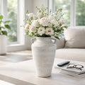 Decorative Vase - White Ceramic Textured Handles, 16 in.