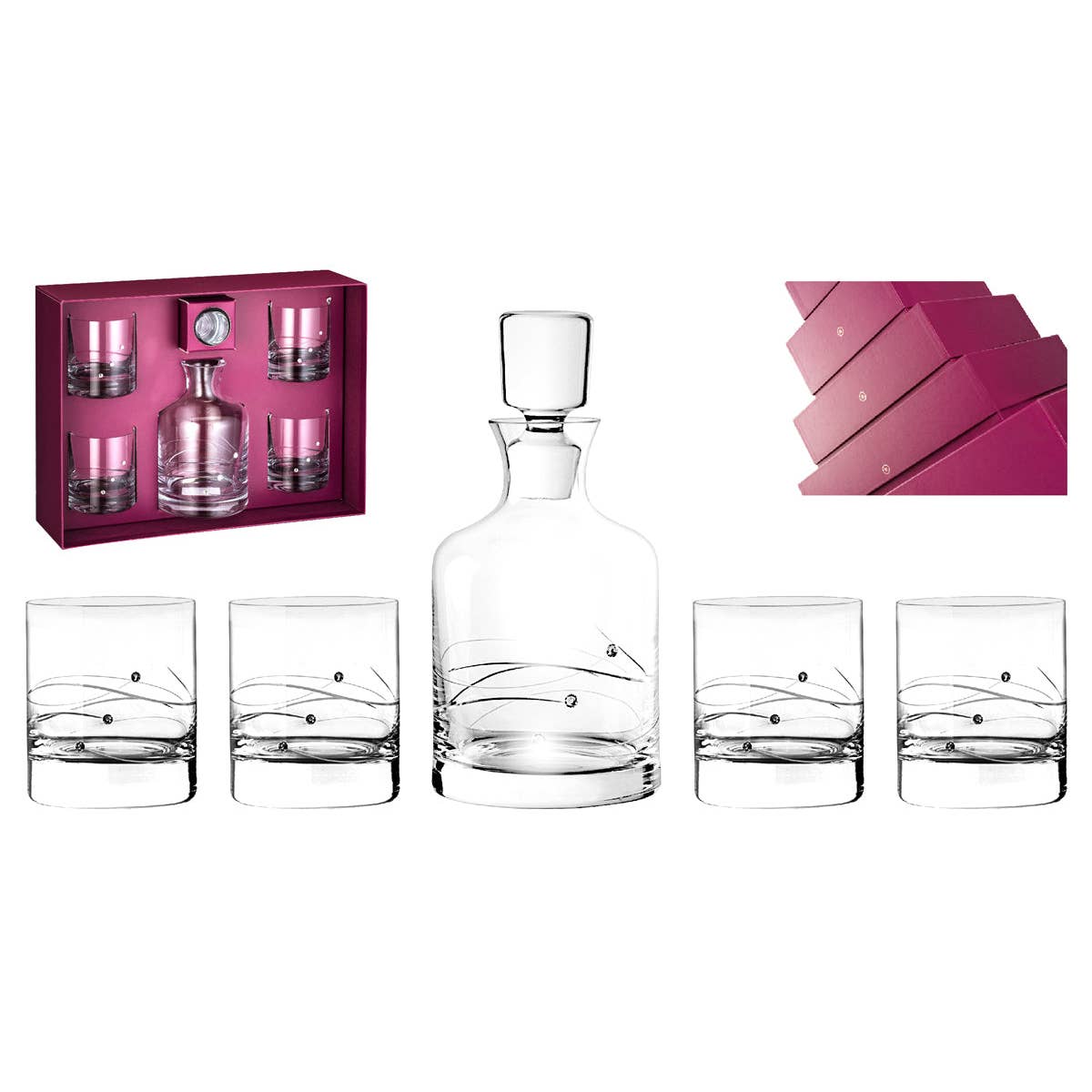 Sparkle Glass Whiskey Decanter Set, Decanter: 26 oz.; DOF glasses: 10.5 oz.