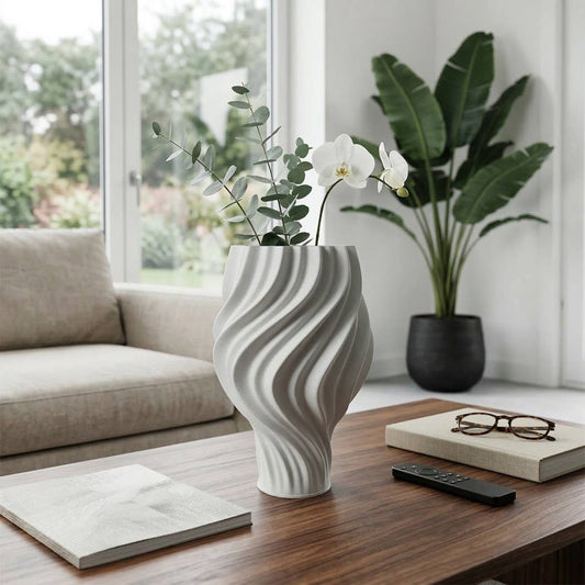 Decorative Vase - White Ceramic Modern Sculptural, 18 in.
