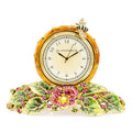 Jay Strongwater Mayfair Leaf and Bee Bumble Bee Crystal Enamel Gold-Finished Table Clock
