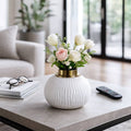 Decorative Vase - White Ceramic Handcrafted Round, 9 in.