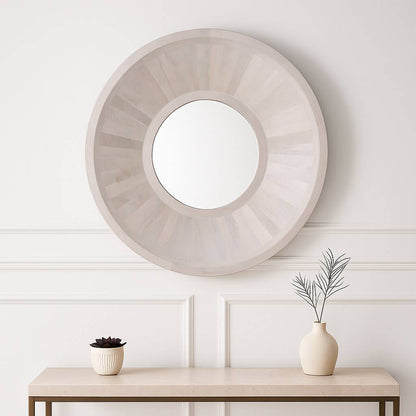Decorative Wall Mirror - Ivory Wood Minimalist, 36 in.
