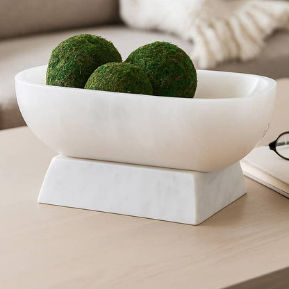 Decorative Bowl - White Marble Alabaster with Base, 12 in.