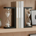 Bookends Set of 2 - Black Wood Glass Hourglass, 10 in.