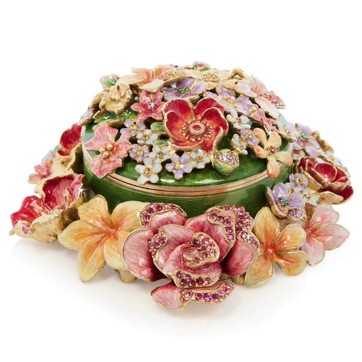 Jay Strongwater Ivy Bouquet Decorative Box, Gold Rainbow Flower Crystal Enamel Gold-Finished