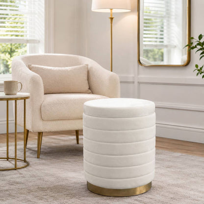 Stool - Cream Velvet Upholstery Backless with Storage, 19 in