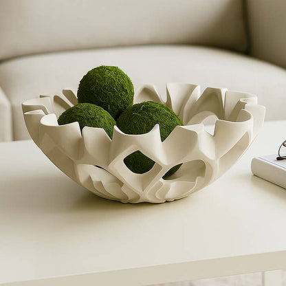 Decorative Bowl - Ivory Resin Sculptural Cut-Out, 16 in.