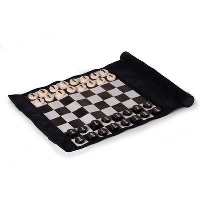 Frankie Roll-Up Travel Chess Set – Portable Suede Chess Board with Storage