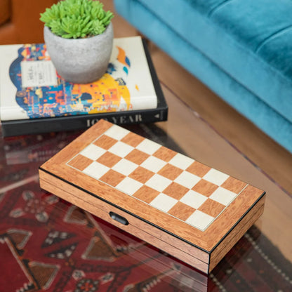 Harrison Luxury Wooden Backgammon & Chess Set – Brown Inlaid Game Board