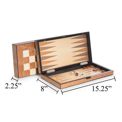 Harrison Luxury Wooden Backgammon & Chess Set – Brown Inlaid Game Board