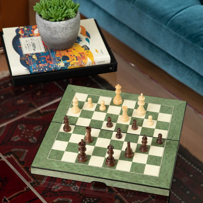 Harrison Luxury Wooden Backgammon & Chess Set – Green Inlaid Game Board
