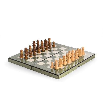 Harrison Luxury Wooden Backgammon & Chess Set – Green Inlaid Game Board