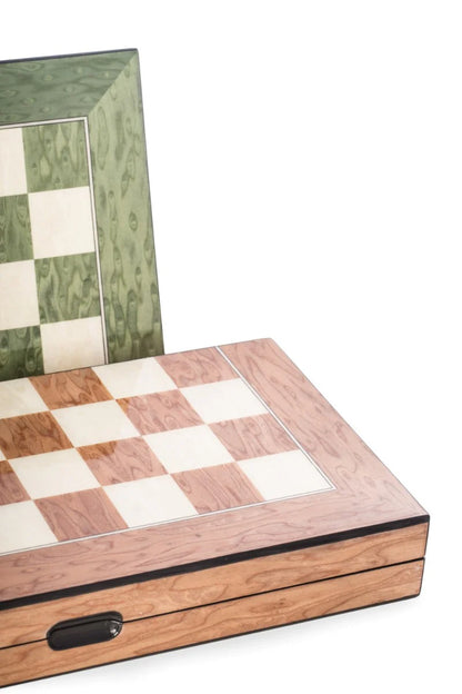 Harrison Luxury Wooden Backgammon & Chess Set – Green Inlaid Game Board